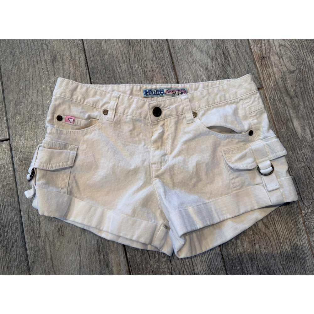 Muddβ Cargo Shorts Size 3 White Y2K Utility Womens Y2K 90s 80s Pocket Short